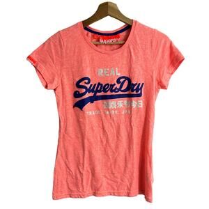 SuperDry MEDIUM Orange Tee Shirt T-Shirt Fitted Short Sleeve Japanese Glitter